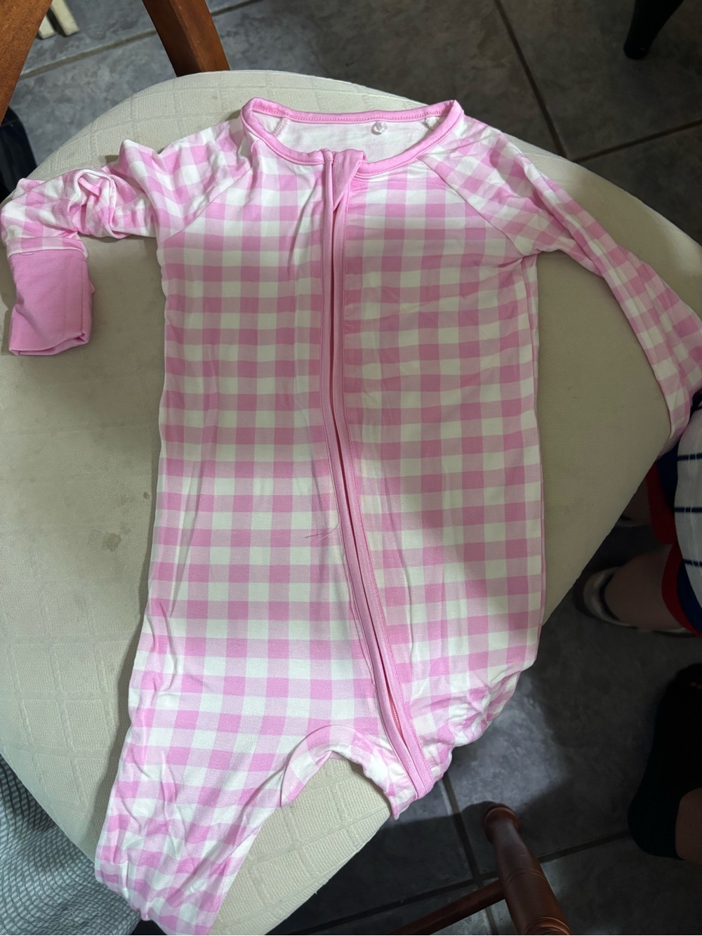 BAMBOO Pink and White Gingham Zip-Front Kids Pajamas
